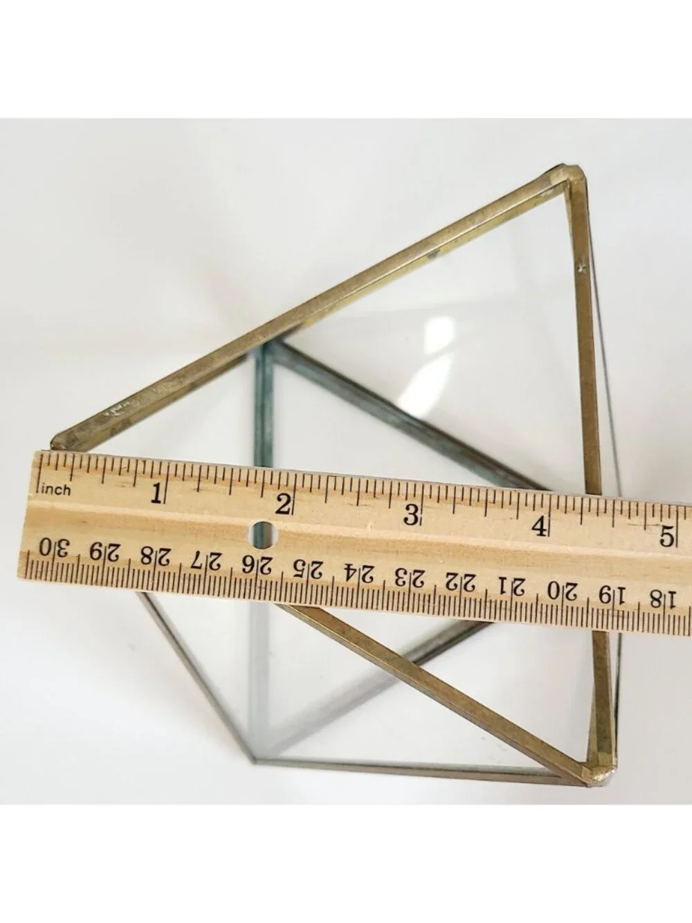 Brass & Glass Terrarium Geometric Succulent Holder Centerpiece Gold Tone Vintage - Picture 8 of 9